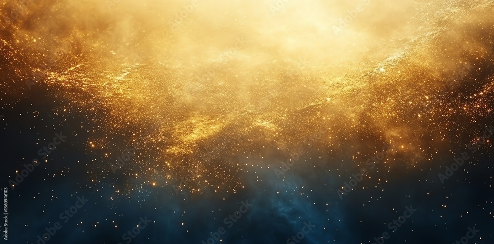Abstract Golden Galaxy with Sparkles Shining in the Dark Sky Abstract Golden Galaxy with Sparkles Shining in the Dark Sky