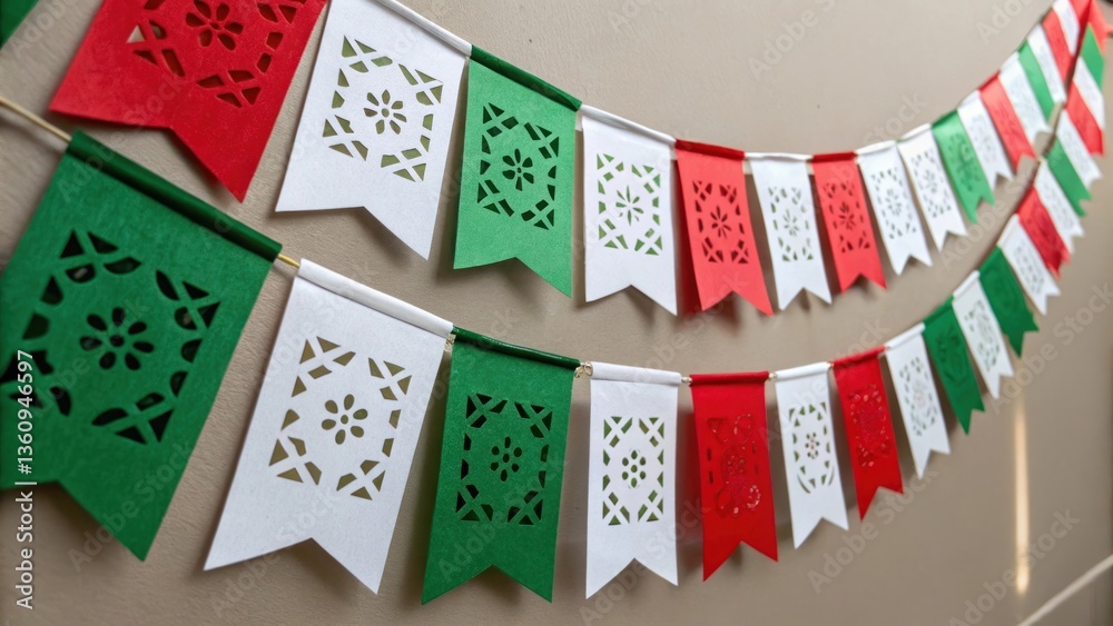 Obraz premium Papel picado decorative banner with geometric cutout shapes