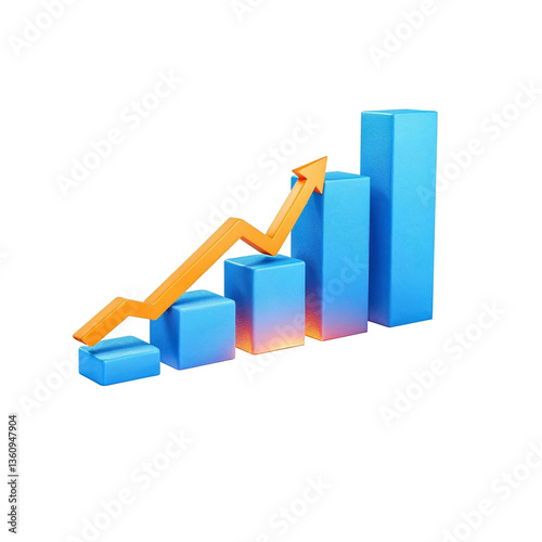 Free Download Upward trajectory of growth, a vibrant blue bar graph with a bright orange arrow soaring upwards, showcasing a positive trend. - GFXLoad