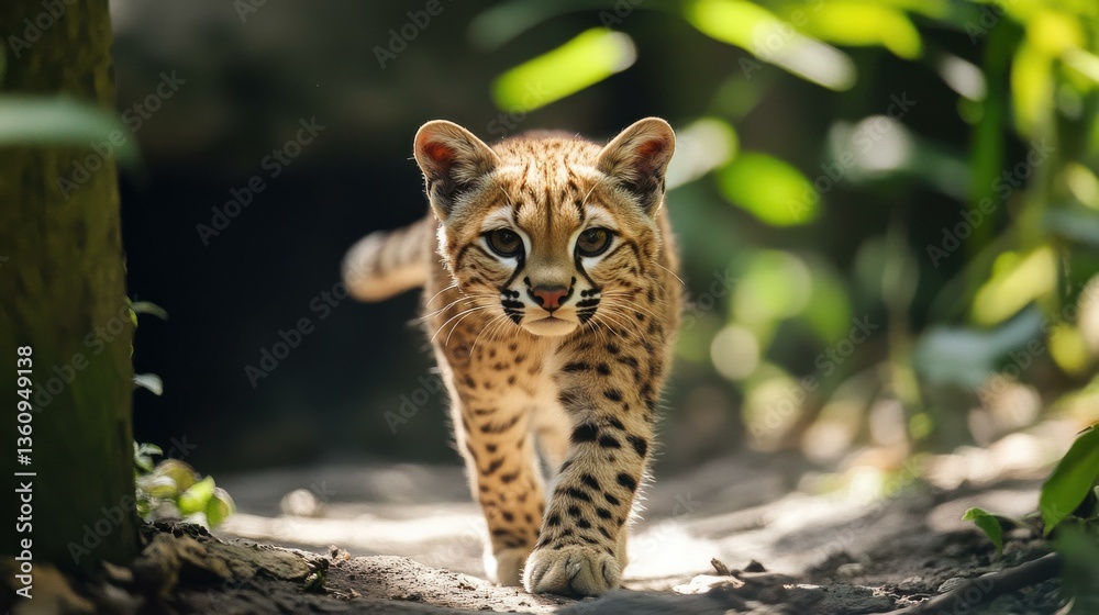 Obraz premium Ocelot Kitten Walking Through Jungle - Wildlife Portrait