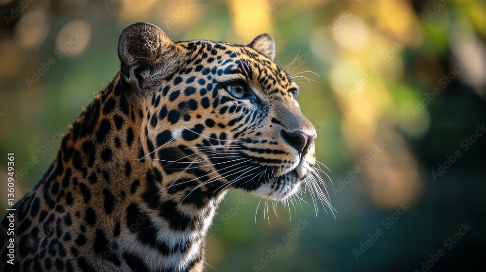 Obraz premium Majestic Leopard Portrait: Detailed Close-Up of Feline Beauty in Natural Light