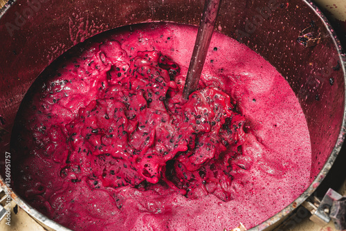 Vivid Red Grape Must During Wine Fermentation Process