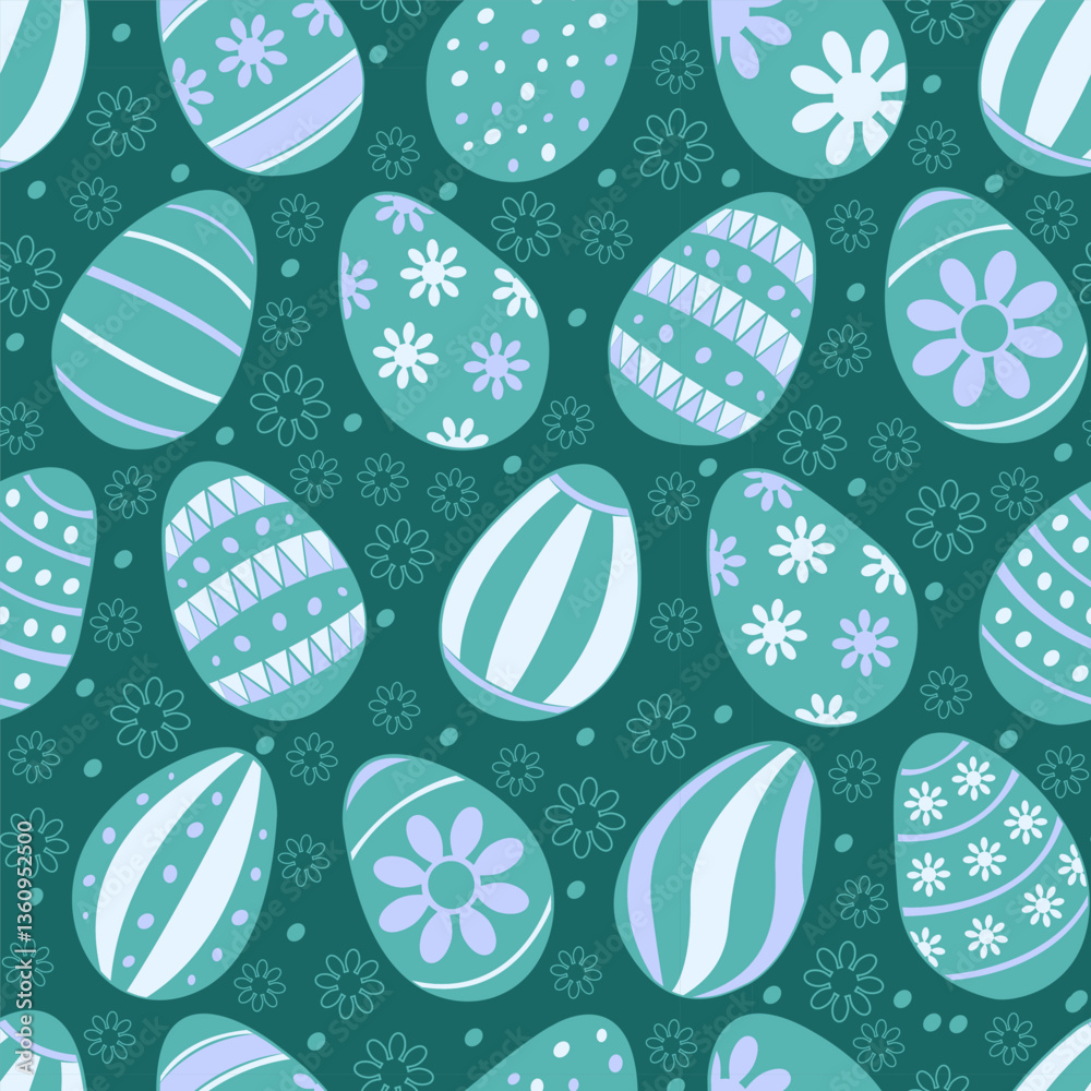 Seamless background. Easter pattern. Easter eggs. Dark blue-green background. Seamless background. Easter pattern. Easter eggs. Dark blue-green background.