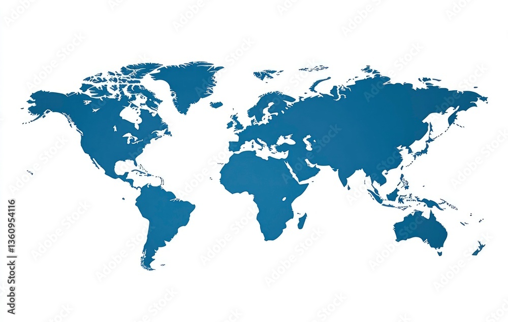 Fototapeta premium World Map Illustration in Blue Isolated on White Background