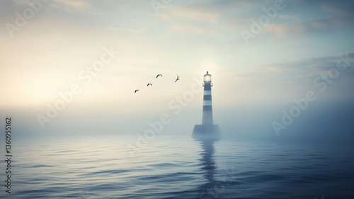 Lighthouse in the ocean. Seascape wallpaper 