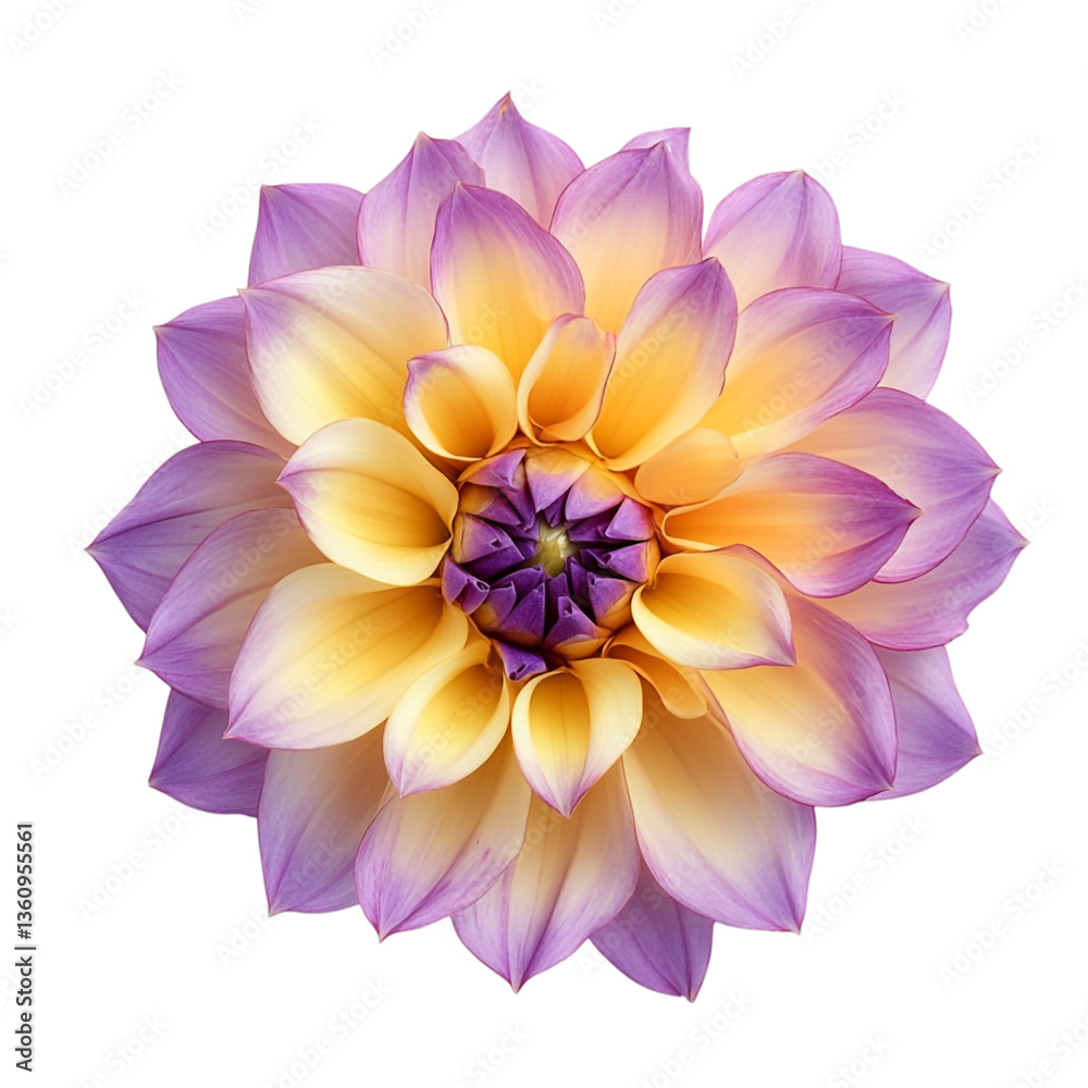 Fototapeta premium Stunning Yellow Purple Dahlia Closeup Flower Blossom