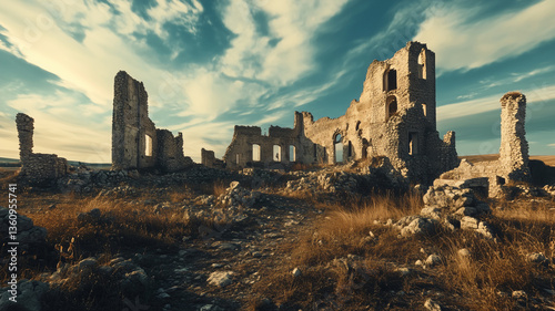 Ruins landscape, wallpaper. Ancient building