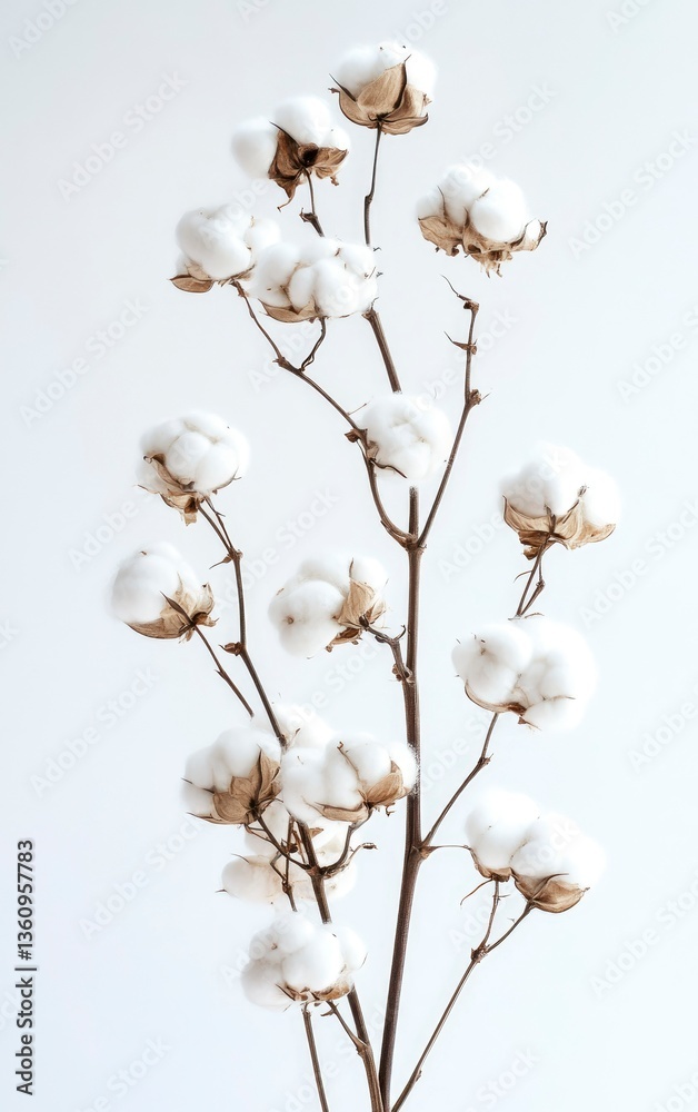 Cotton Plant Branch Isolated on White Background for Natural Decor Cotton Plant Branch Isolated on White Background for Natural Decor