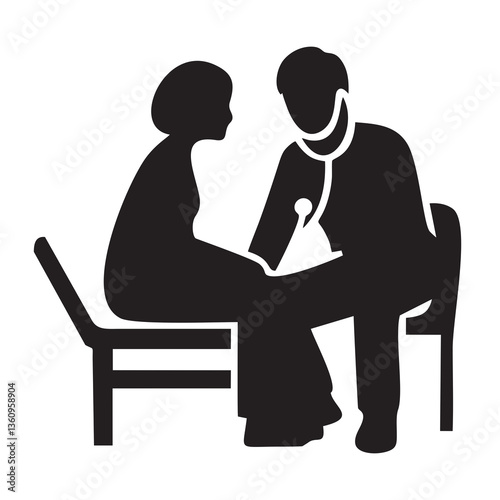 black and white illustration of a silhouette of a male doctor examining a female patient