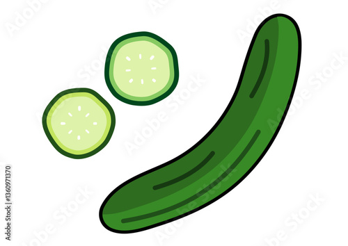シンプルでかわいいキュウリ　夏野菜のイラスト素材