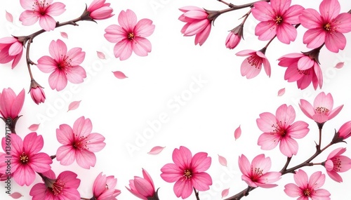 Vibrant sakura flower motif, repeating pattern on white background , oriental, bloom, vector