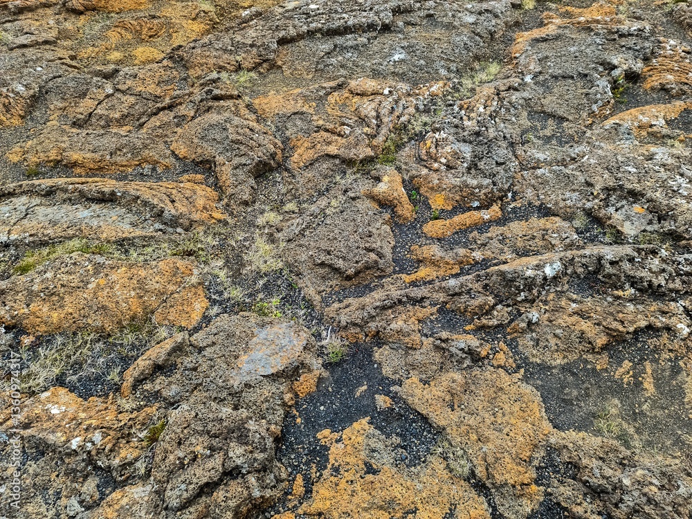 Rough volcanic rock surface in Iceland showing vibrant orange and grey hues Rough volcanic rock surface in Iceland showing vibrant orange and grey hues
