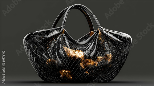 Black and Gold Geometric Handbag 3D Render