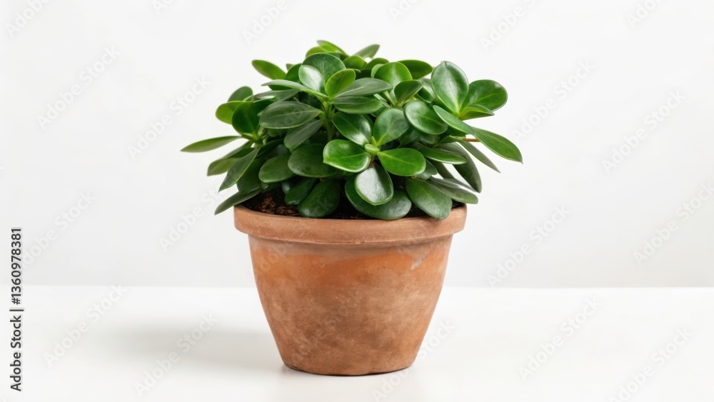 Fototapeta premium Indoor Decorative Houseplant with Rounded Green Leaves in a Minimalist Setting