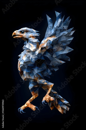 Blue and Brown Low Poly Eagle on Black Background photo