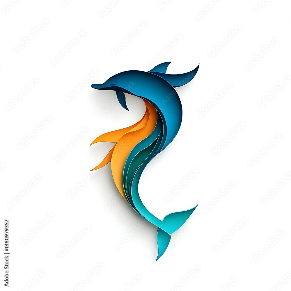 Naklejka premium 3d dolphin tail logo style