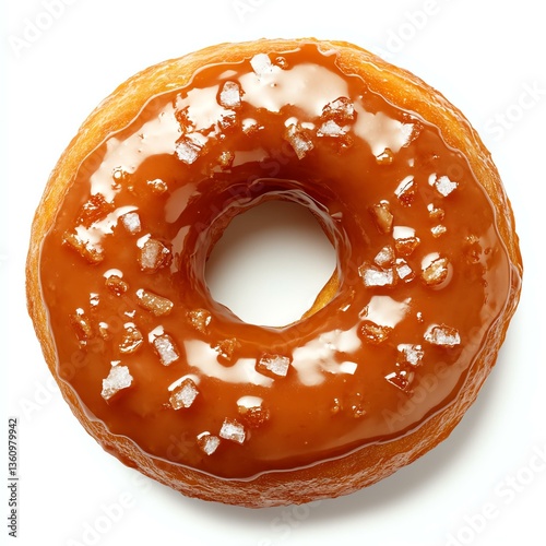 Isolated on white background Delicious caramel glazed donut with sprinkles.
