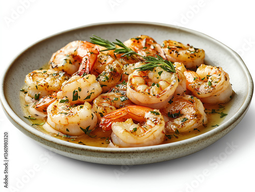 Deliciously grilled shrimp garnished with herbs, perfect for gourmet dishes and seafood lovers.