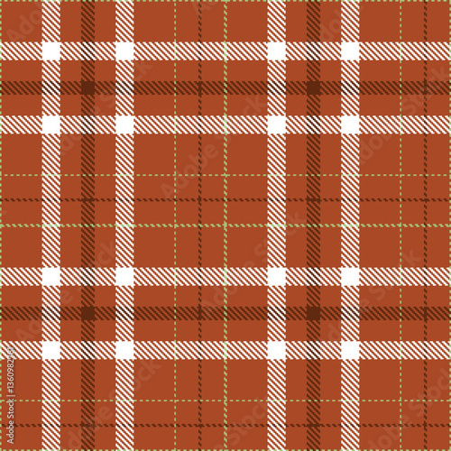 Soft Burnt Umber and Muted Tan Green Seamless Tartan Textile Design