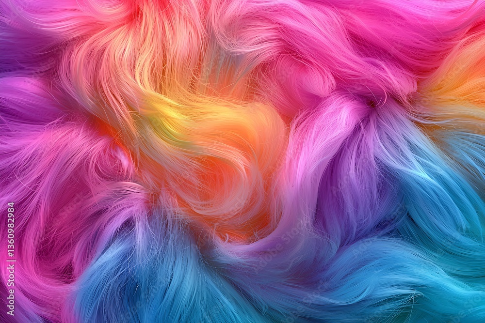 Vibrant Rainbow Hair Strands Flowing in Waves for Creative Backgrounds Vibrant Rainbow Hair Strands Flowing in Waves for Creative Backgrounds