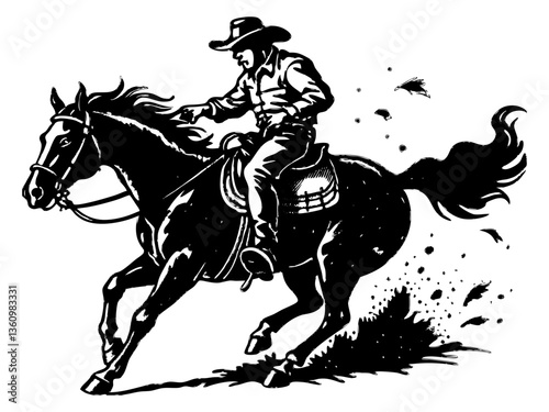 Wallpaper Mural Monochrome illustration of a cowboy riding a galloping horse, stylized design. Torontodigital.ca