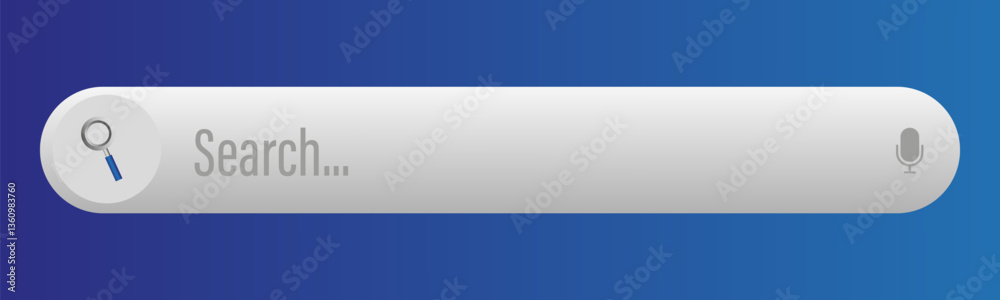 Fototapeta premium Search bar UI. Voice search icon. White text input. Gradient blue background.