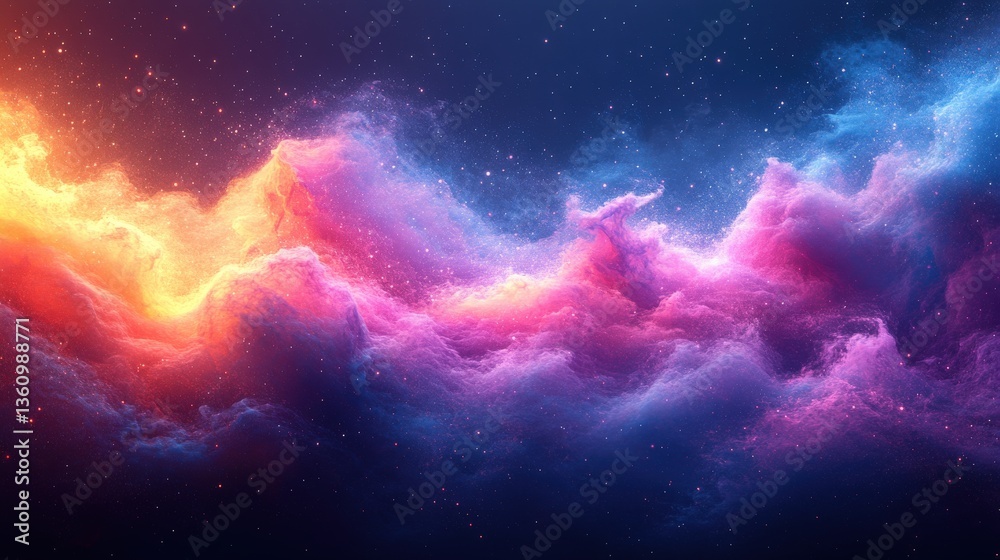 Fototapeta premium Vibrant Cosmic Clouds in a Starry Night Sky Over a Dark Universe