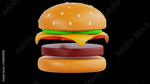 No Junk Food - 3D Cartoon Burger with Red Cross