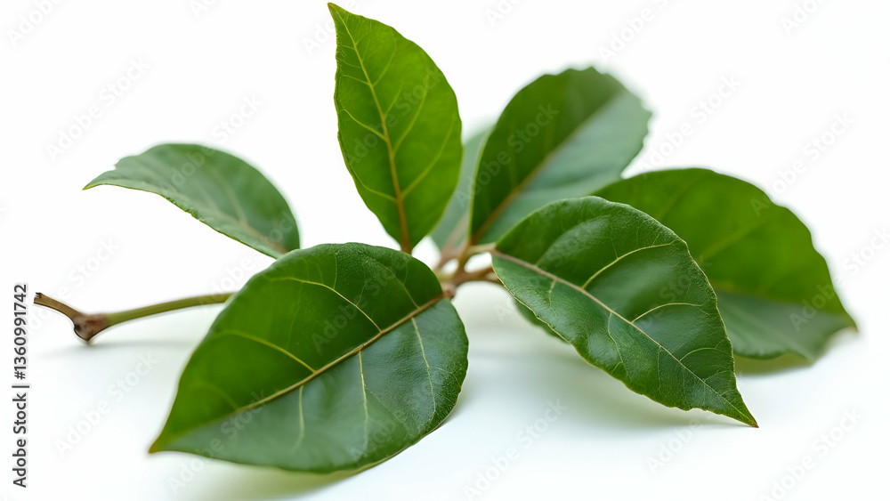 Naklejka premium Crisp-Edged Mediterranean Bay Leaves: Culinary Detail 