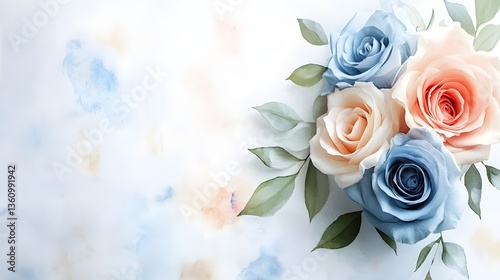 Soft-shaded watercolor bouquet of roses.