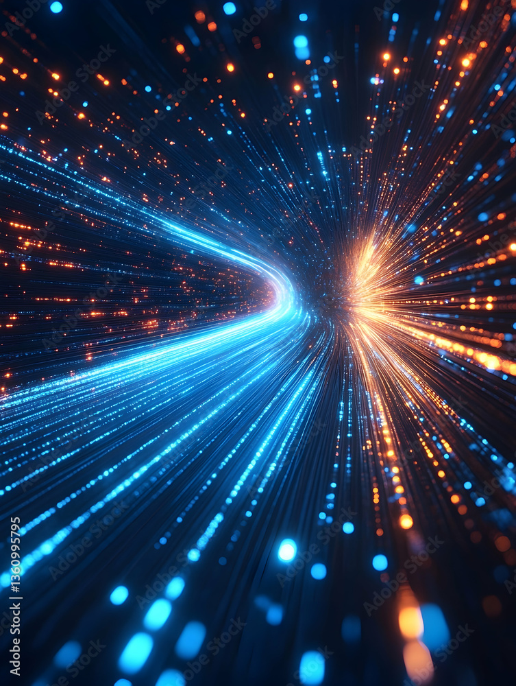 Fototapeta premium Abstract digital tunnel of blue and orange particles