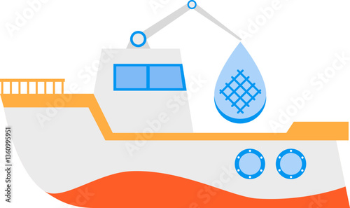 fisher ship with crane isolated in flat style