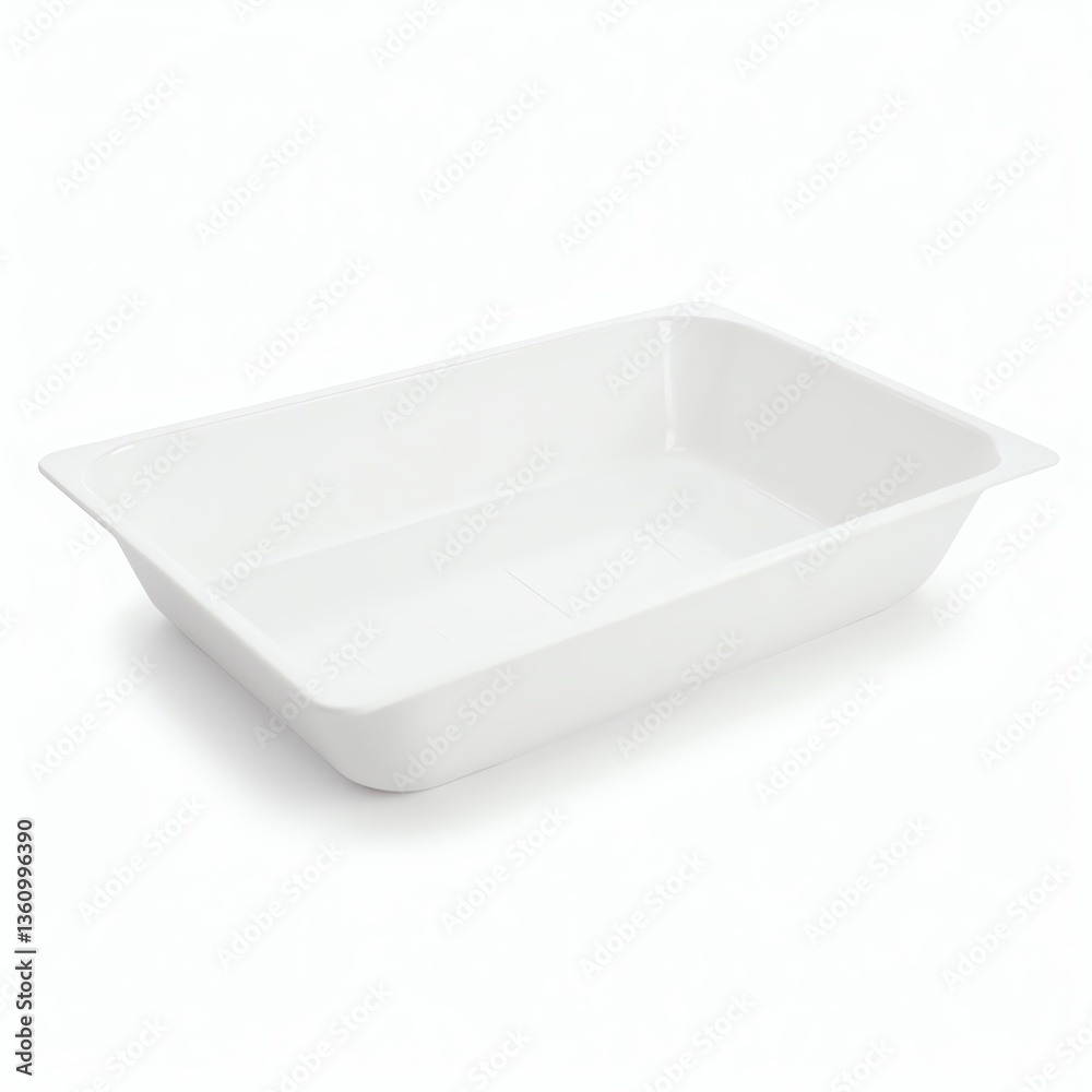 A clean, white rectangular food tray perfect for serving or storage. A clean, white rectangular food tray perfect for serving or storage.