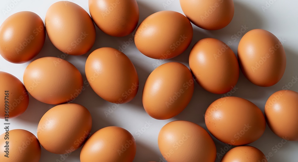Overhead view of brown eggs - Symbolizing potential and beginnings - Food blog or culinary illustration Overhead view of brown eggs - Symbolizing potential and beginnings - Food blog or culinary illustration
