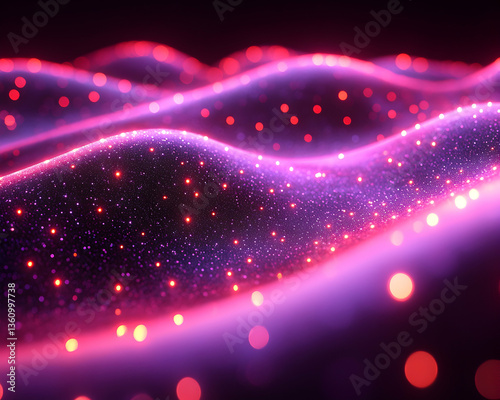 Abstract undulating surface with bright, sparkling points and glow