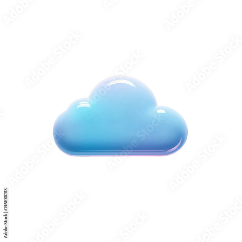 A dreamy, light blue cloud floats serenely against a pure white background, exhibiting a soft, glossy finish.