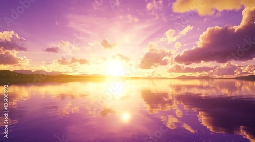 Golden light dances across the mirrored horizon.