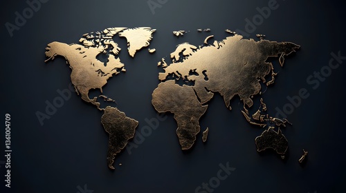 Fototapeta Naklejka Na Ścianę i Meble -  Luxury metallic world map corporate aesthetics dark background global representation
