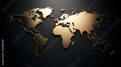Luxury metallic world map artwork dark background graphic design elegant concept