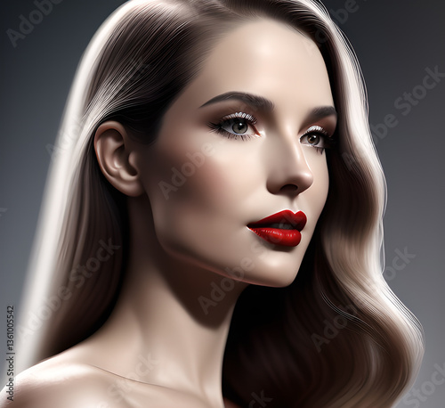 A beautiful woman poses for a, showcasing her striking blue eyes,generative ai