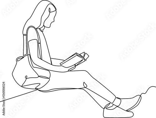 Reading a book solo one line art vector
