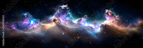 Cosmic Nebula in Vibrant Hues Across Dark Space