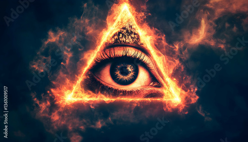 Illuminati concept with an all-seeing eye pyramid  -