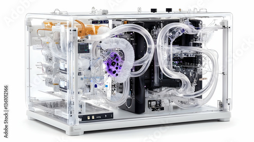 Custom Water-Cooled Computer Case with Transparent Acrylic Panels and Purple Lighting