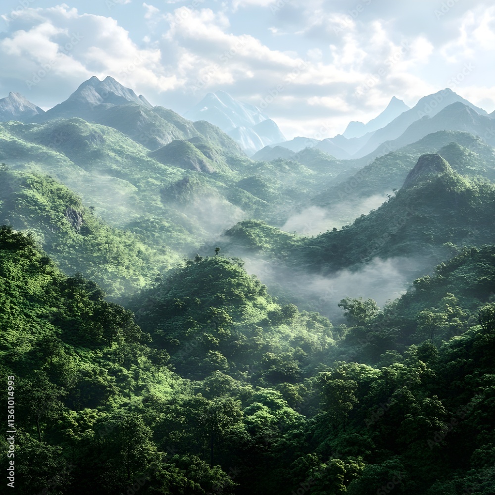 Fototapeta premium High mountains covered with lush green forests