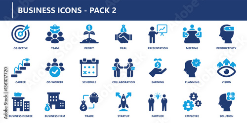 business icon pack, solid icon collection.