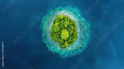 Aerial view of lush tropical island surrounded by crystal clear waters ocean landscape serene environment