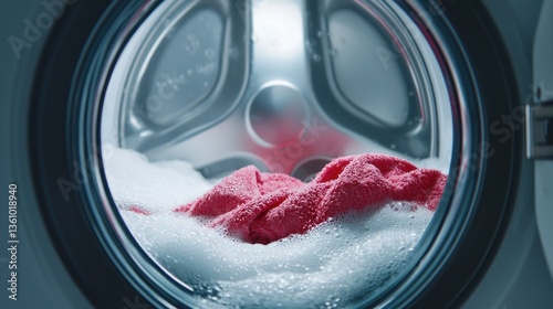 Washing clothes in a laundry machine home photography close-up domestic cleaning routine