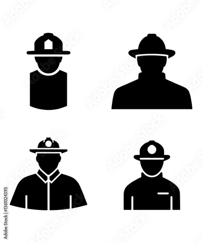 Firefighter and Miner Silhouettes with Safety Helmets