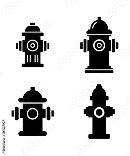 Different Fire Hydrant Silhouettes in Black and White